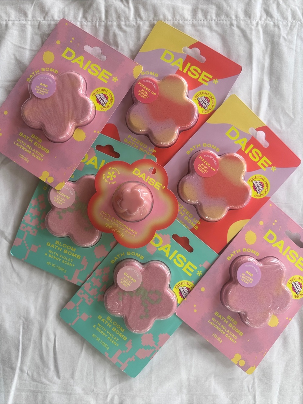 DAISE Bath Bombs Lot- Bloom, BRB, Fizzed Up- Mini Brands Surprise PLUS LIP BALM!